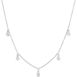 5 Bezel Diamond Dangle Necklace, 14K White Gold