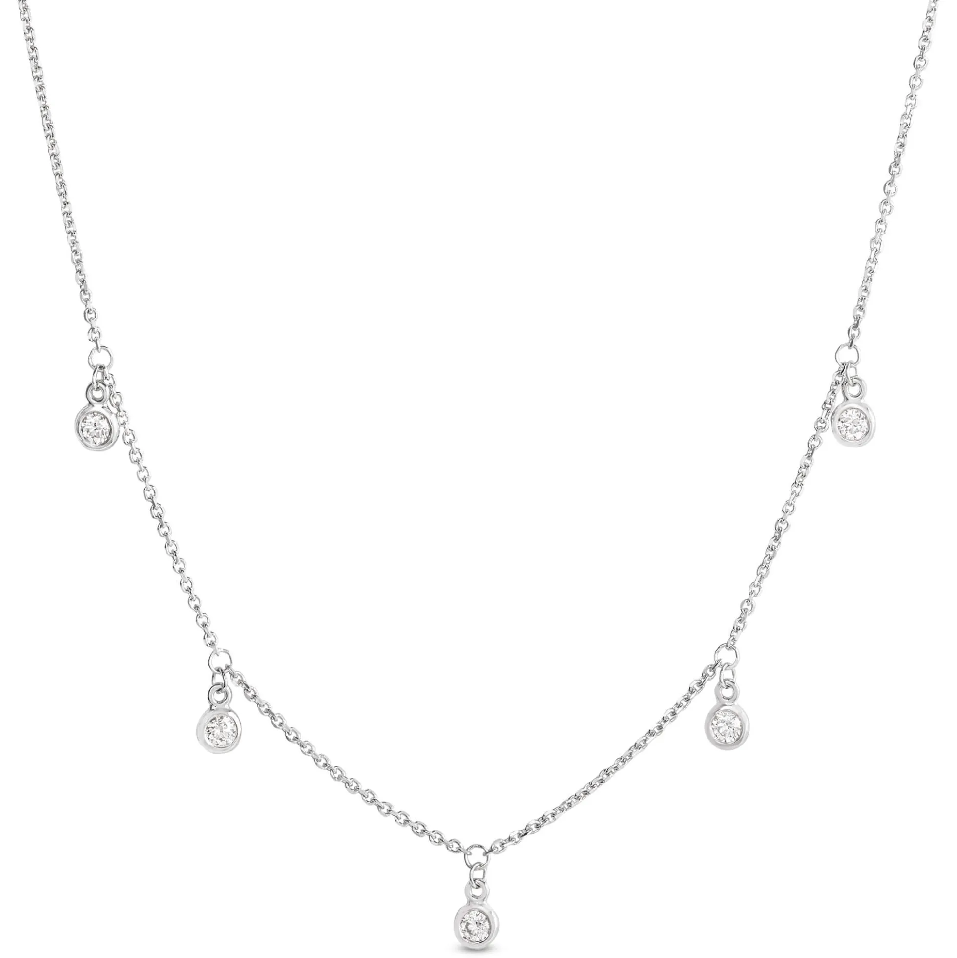 5 Bezel Diamond Dangle Necklace, 14K White Gold