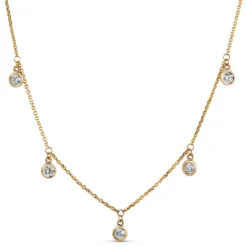 5 Bezel Diamond Dangle Necklace, 14K Yellow Gold