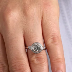 Bezel Halo Diamond Engagement Ring 14K