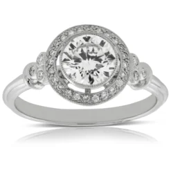 Bezel Halo Diamond Engagement Ring 14K