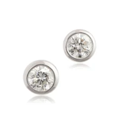 Bezel Set Classic Round Diamond Studs, ½ Carat, 14K White Gold