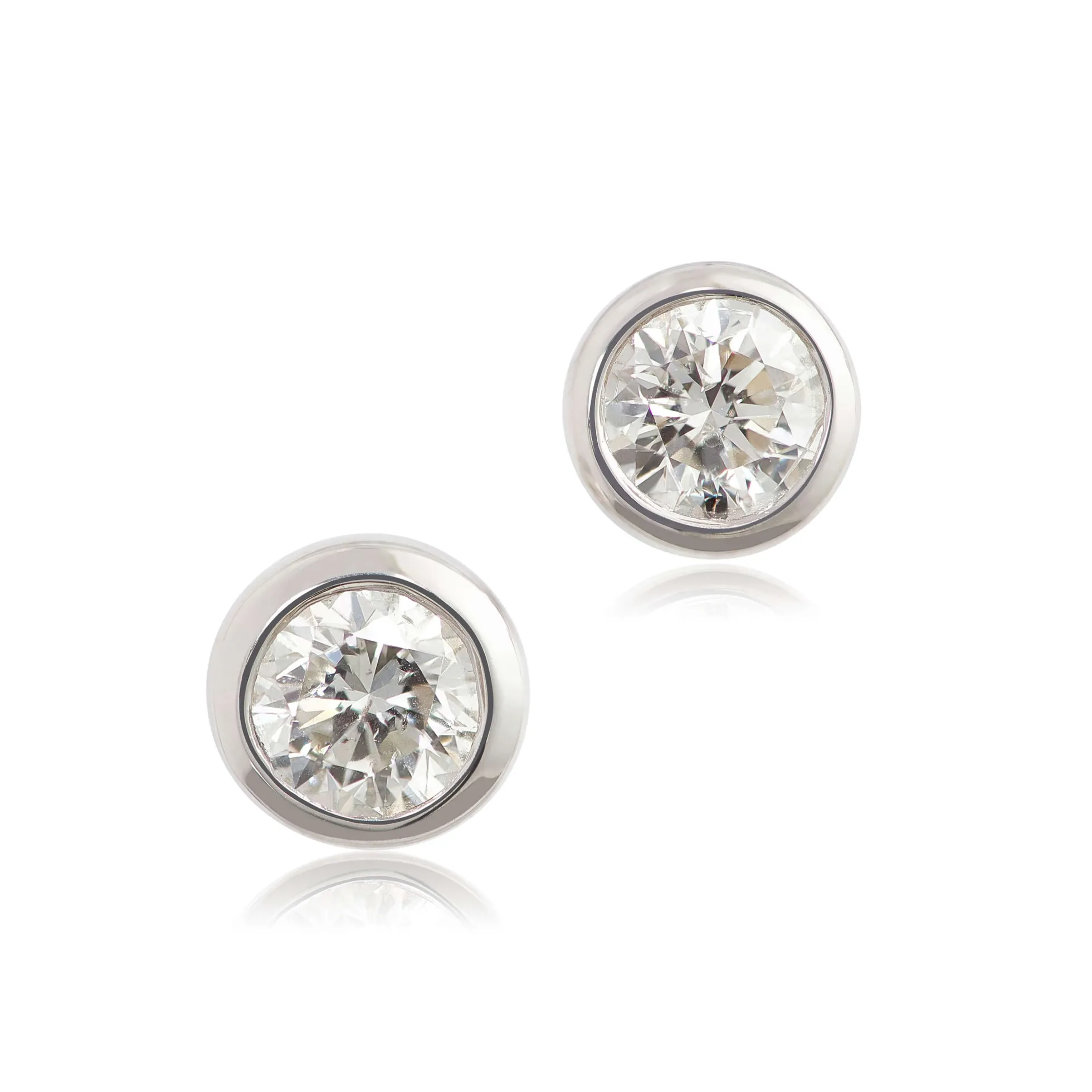 Bezel Set Classic Round Diamond Studs, ½ Carat, 14K White Gold