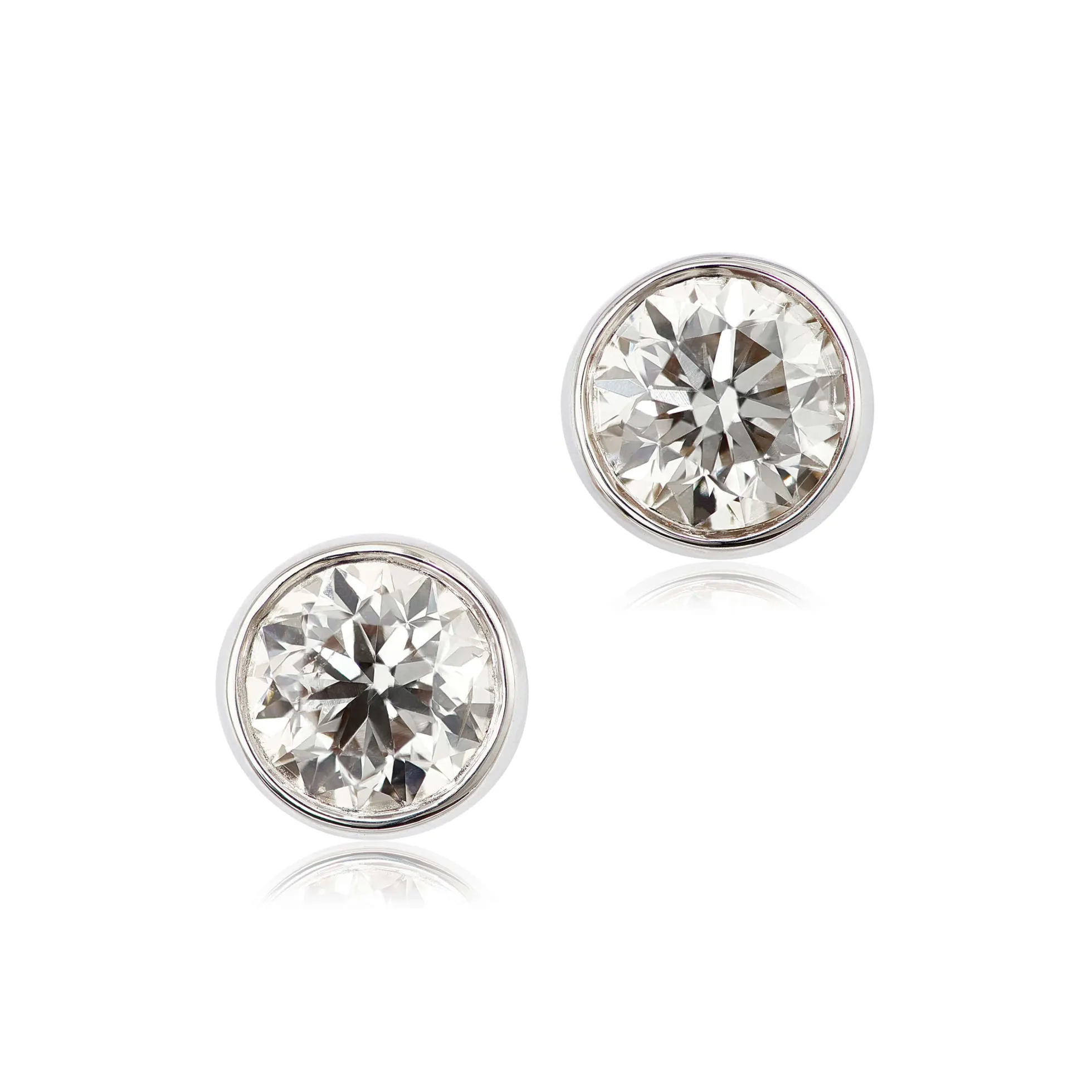 Bezel Set Classic Round Diamond Studs, 3/4 Carat, 14K White Gold