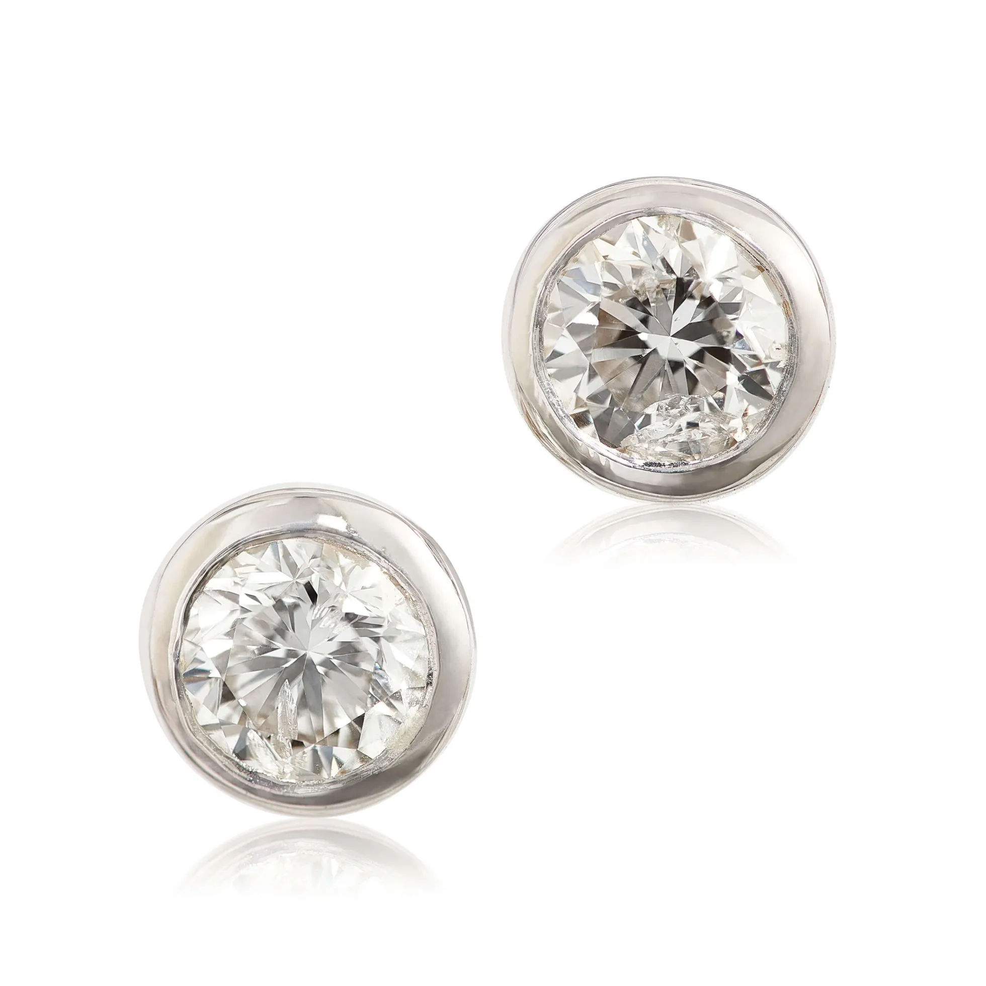 Bezel Set Classic Round Diamond Studs, 1 Carat, 14K White Gold
