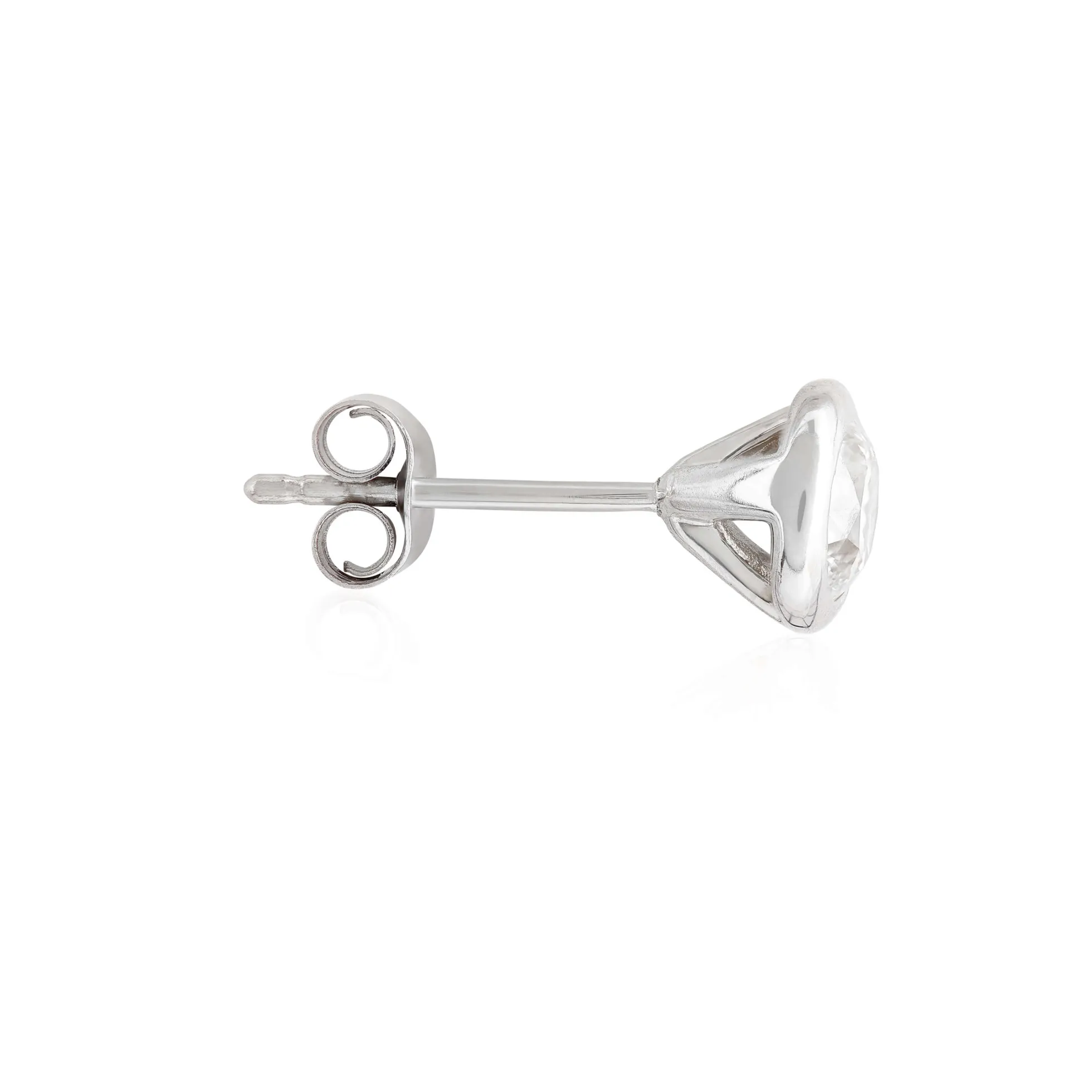Bezel Set Classic Round Diamond Studs, 1 Carat, 14K White Gold
