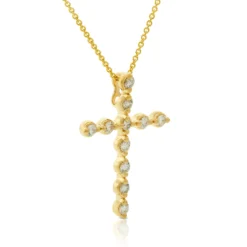 Bezel Set Diamond Cross Necklace 14K