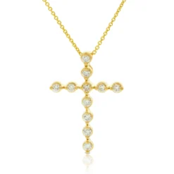 Bezel Set Diamond Cross Necklace 14K
