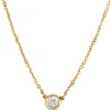 Bezel Set Diamond Pendant Necklace, 14K Yellow Gold