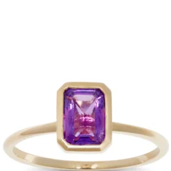Bezel Set Emerald Cut Amethyst Ring 14K