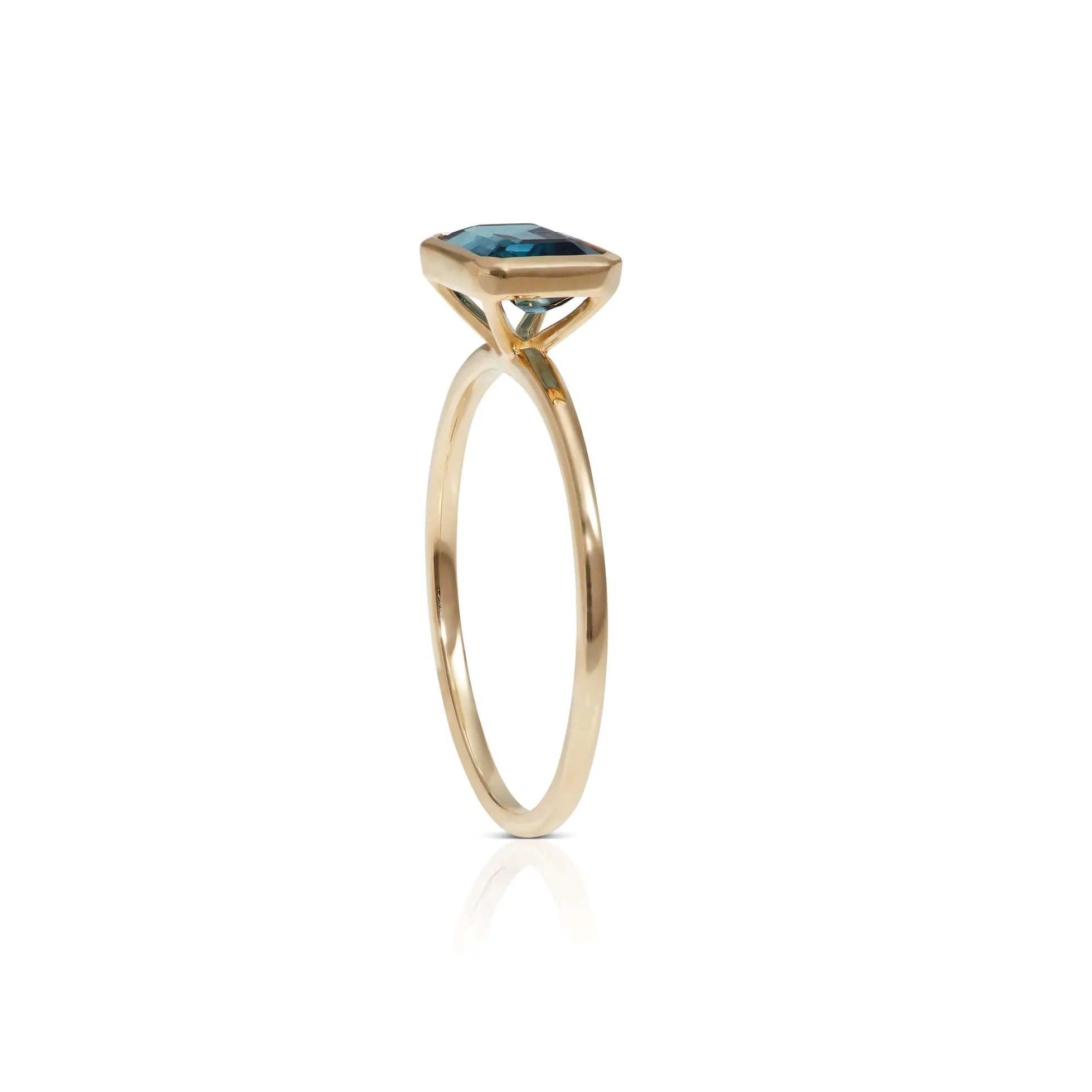 Bezel Set Emerald Cut Blue Topaz Ring 14K
