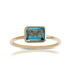 Bezel Set Emerald Cut Blue Topaz Ring 14K
