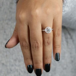 Bezel Set Halo Diamond Engagement Ring 14K