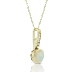 Bezel Set Opal & Diamond Necklace 14K