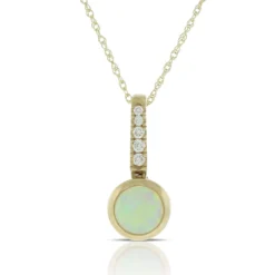 Bezel Set Opal & Diamond Necklace 14K