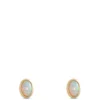 Bezel Set Oval Opal Stud Earrings, 14K Yellow Gold