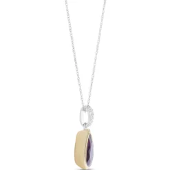 Bezel Set Pear Shaped Amethyst Pendant, 14K White and Yellow Gold