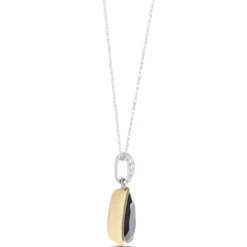 Bezel Set Pear Shaped Rhodolite Pendant, 14K White and Yellow Gold