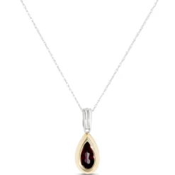 Bezel Set Pear Shaped Rhodolite Pendant, 14K White and Yellow Gold