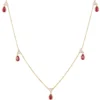 Bezel Set Pear Shaped Ruby Drops Necklace, 14K Yellow Gold