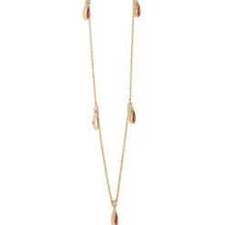 Bezel Set Pear Shaped Ruby Drops Necklace, 14K Yellow Gold