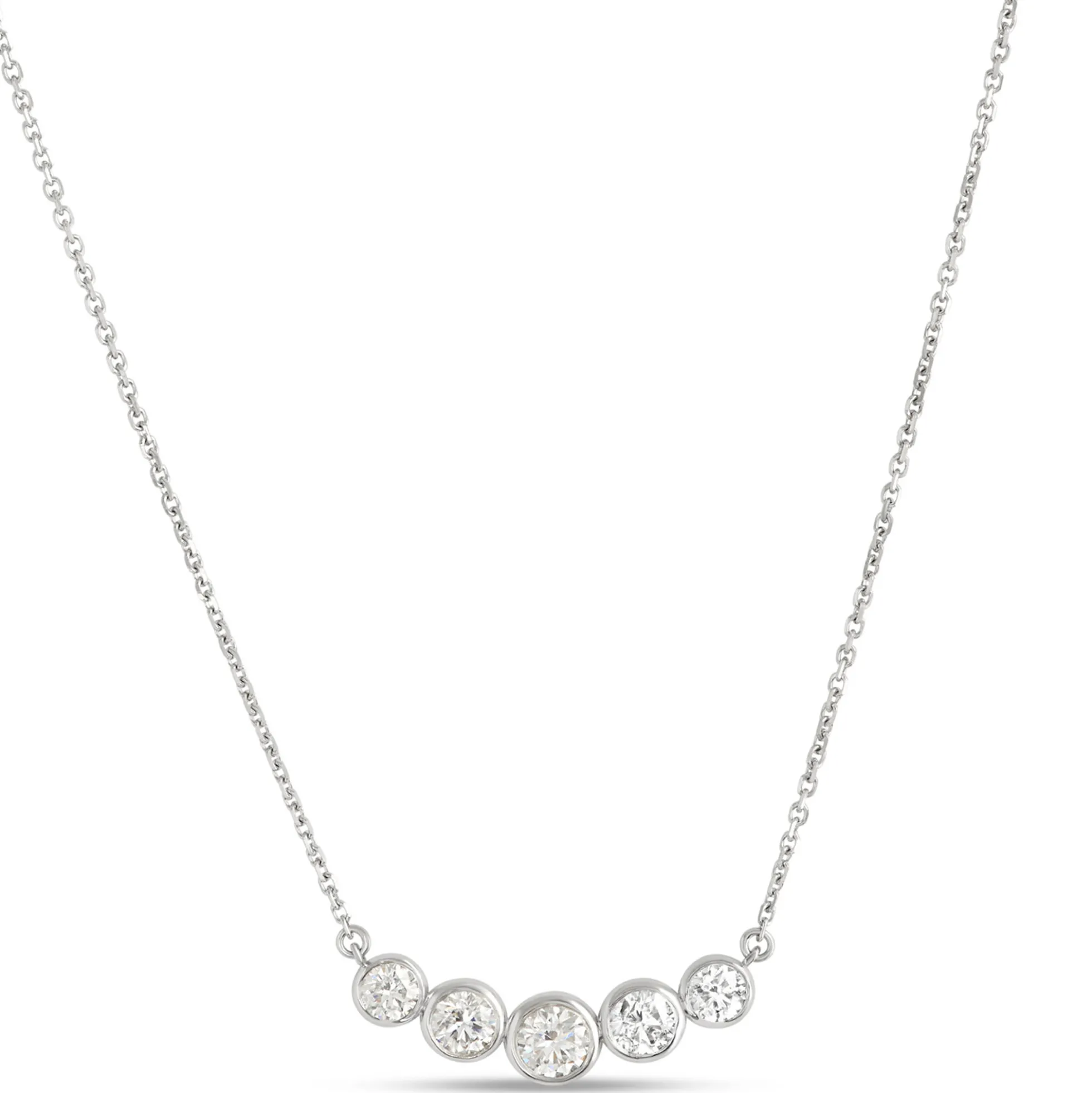 Bezel Set Round Diamond Necklace, 14K White Gold