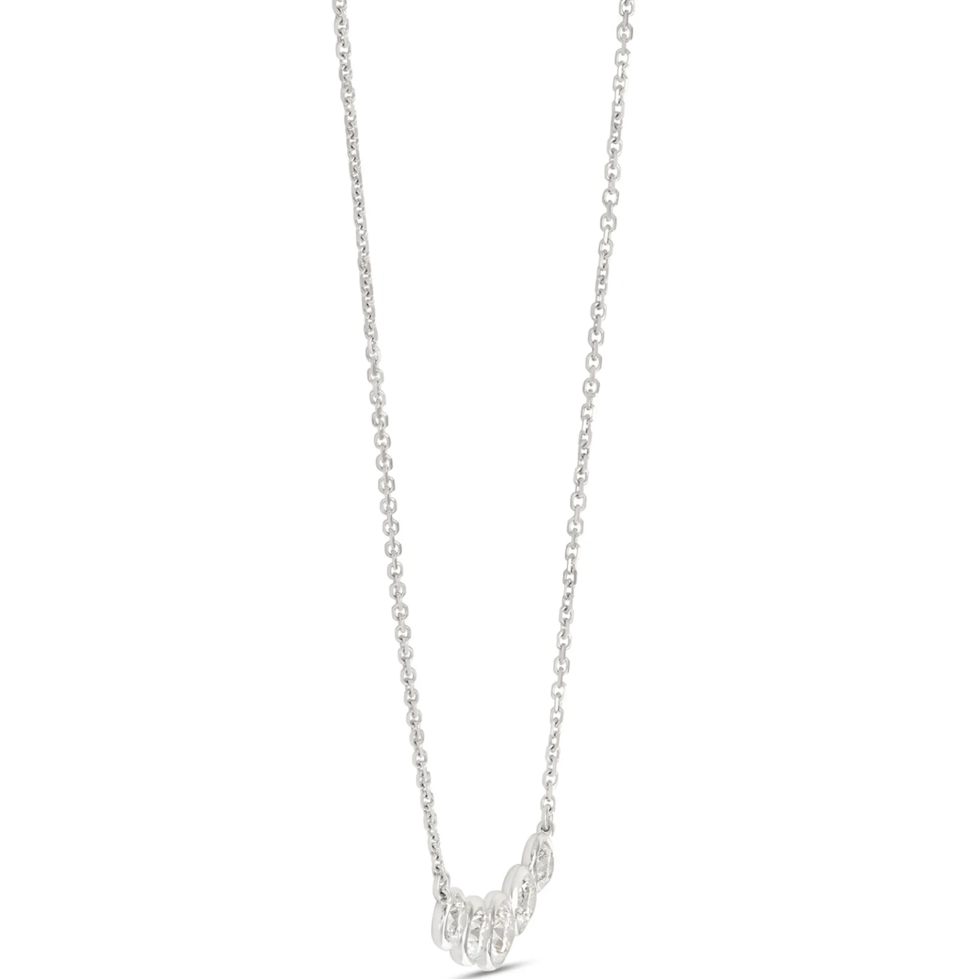 Bezel Set Round Diamond Necklace, 14K White Gold