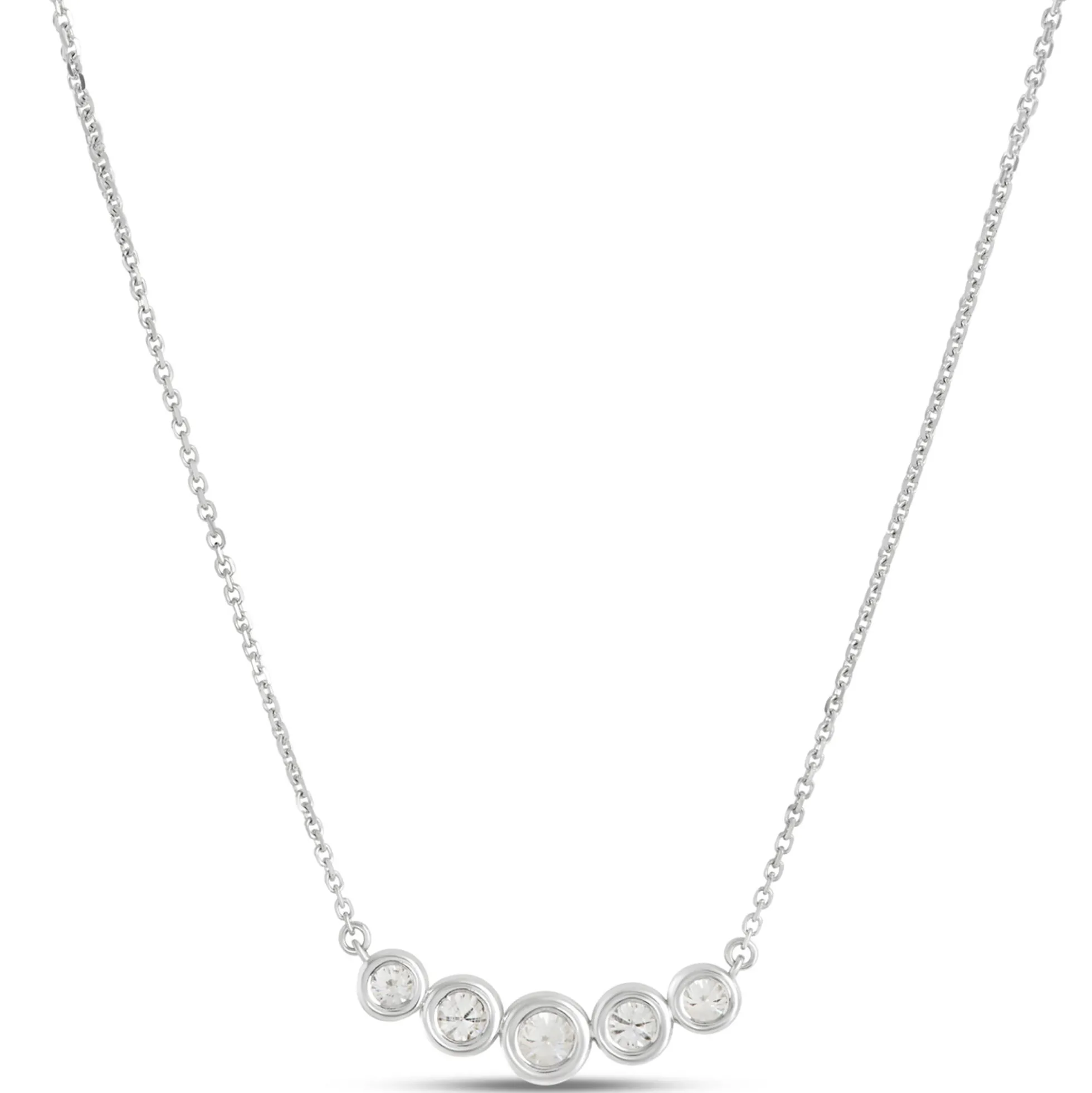 Bezel Set Round Diamond Necklace, 14K White Gold