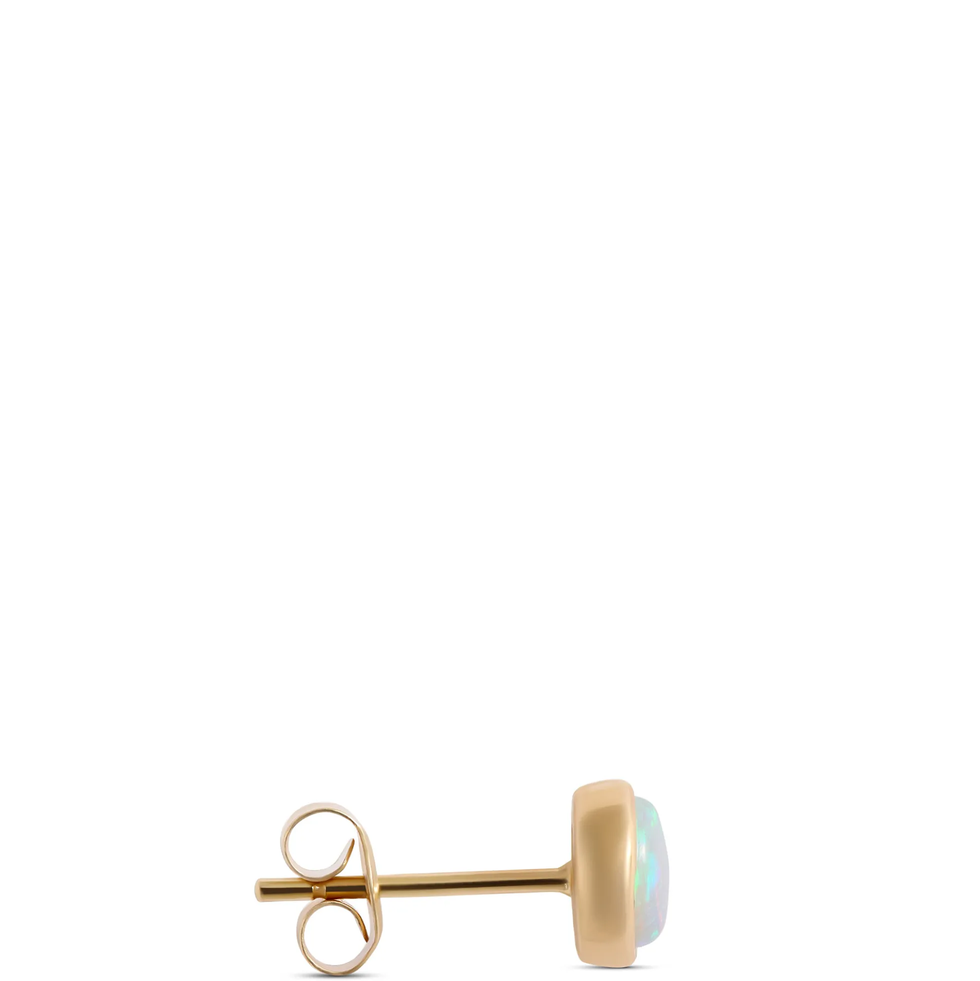 Bezel Set Round Opal Stud Earrings, 14K Yellow Gold