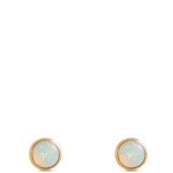 Bezel Set Round Opal Stud Earrings, 14K Yellow Gold