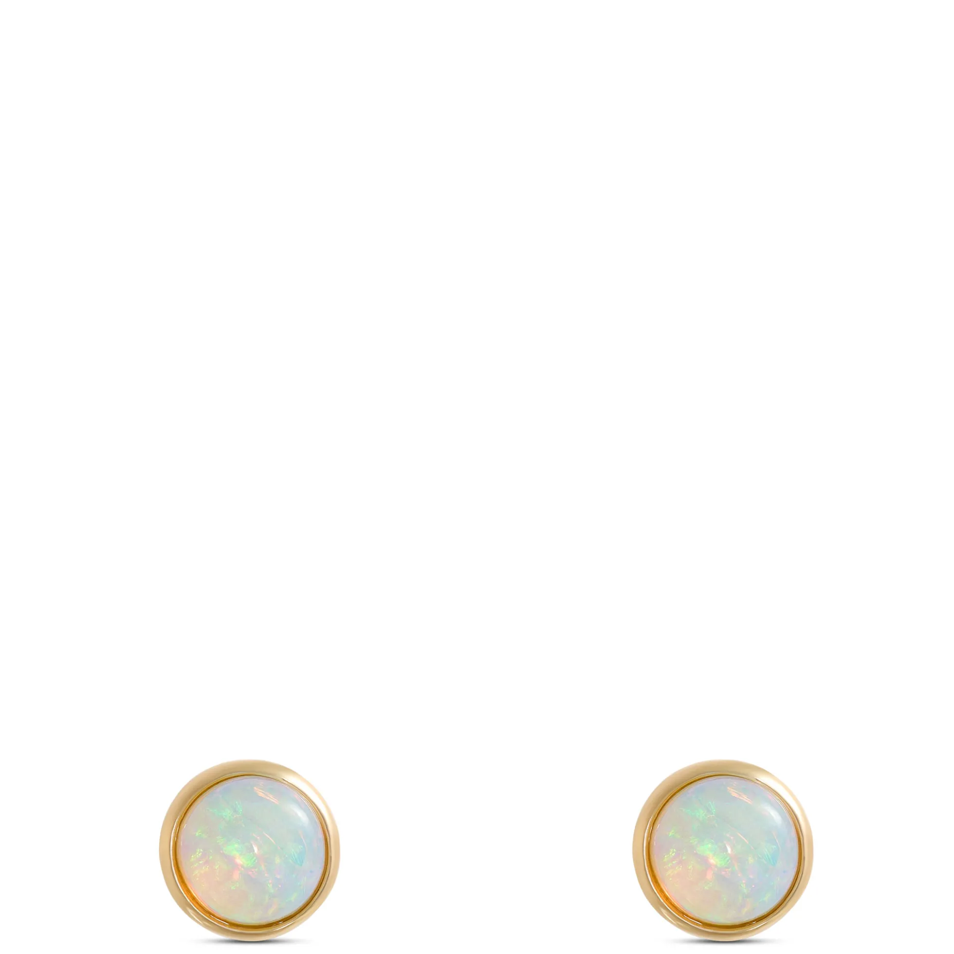 Bezel Set Round Opal Stud Earrings, 14K Yellow Gold