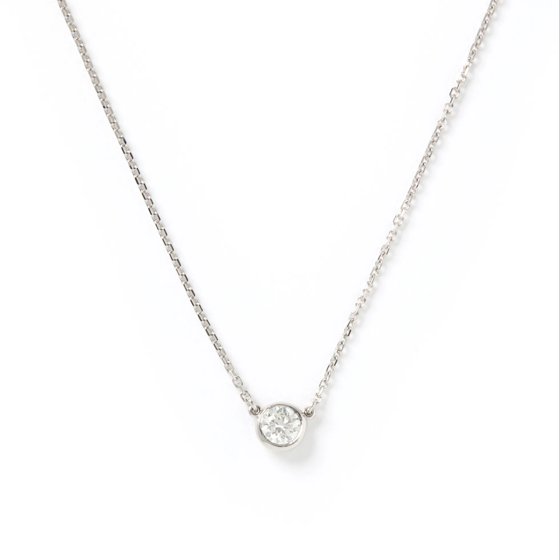 Bezel Set Solitaire Diamond Pendant, 14K White Gold