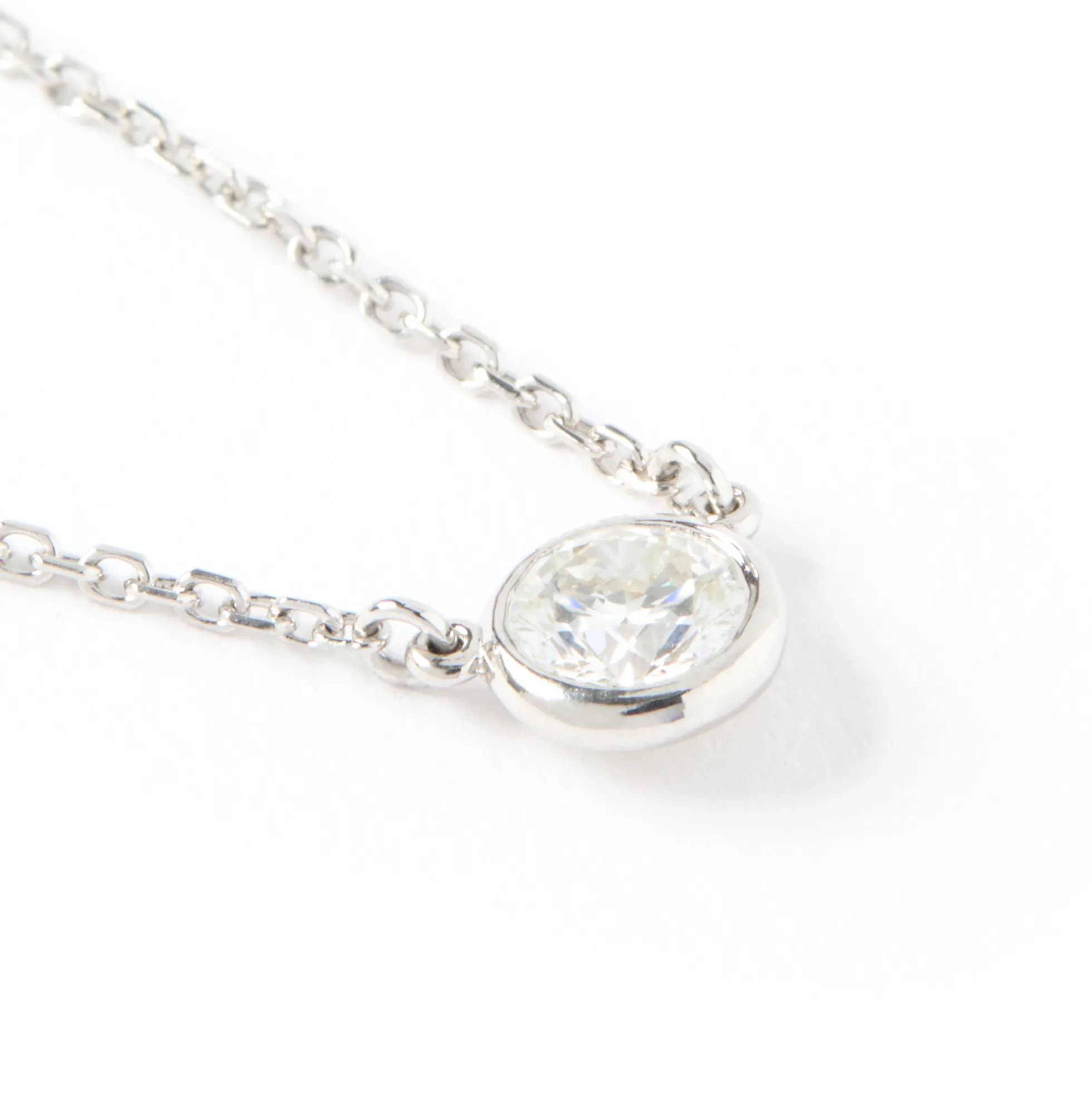 Bezel Set Solitaire Diamond Pendant, 14K White Gold