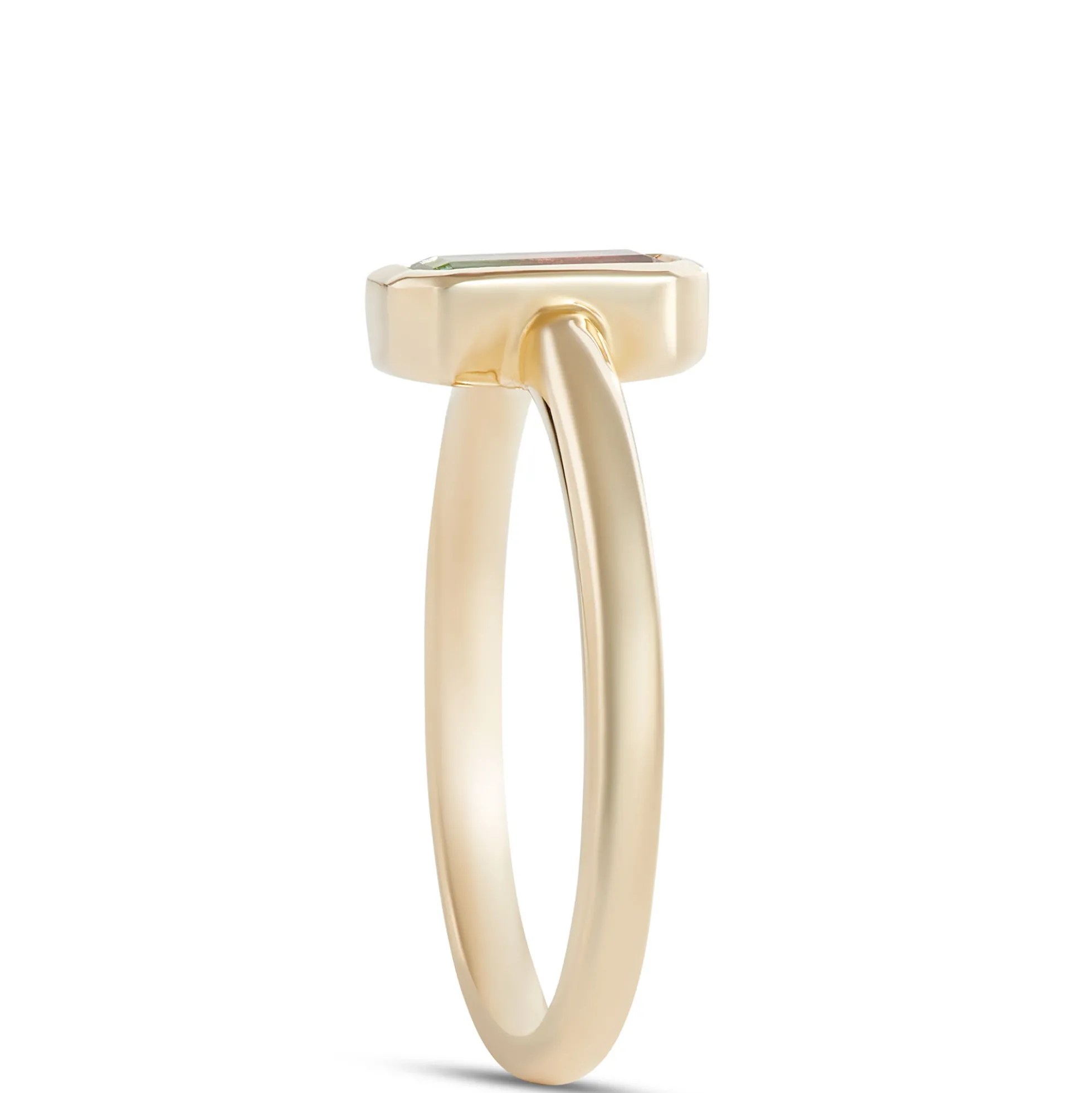 Bi-Colored Emerald Cut Tourmaline Ring, 14K Yellow Gold