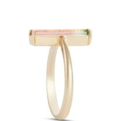 Bi-Colored Emerald Cut Tourmaline Ring, 14K Yellow Gold