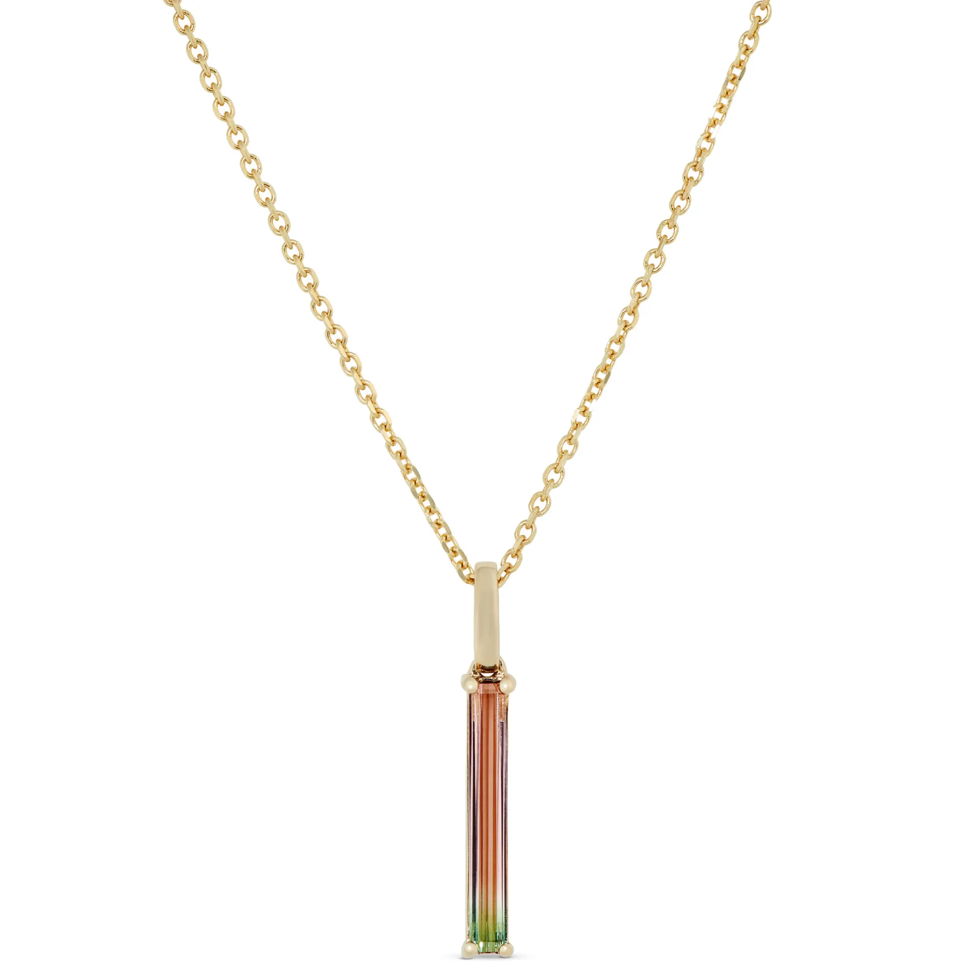 Bi-Colored Tourmaline Pendant Necklace, 14K Yellow Gold