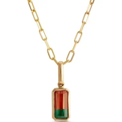 Bi-Color Tourmaline Pendant Necklace, 14K Yellow Gold