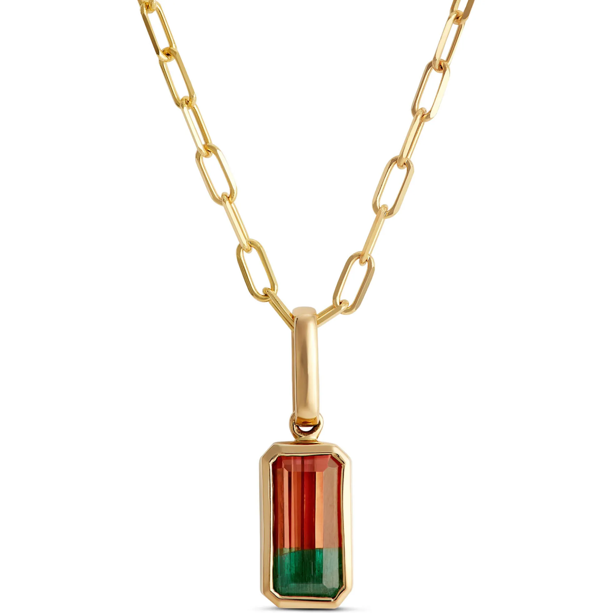 Bi-Color Tourmaline Pendant Necklace, 14K Yellow Gold