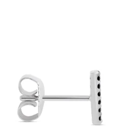 Black Diamond Bar Earrings, 14K White Gold