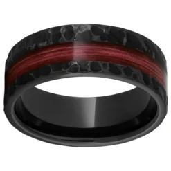 Black Diamond Ceramic™ Pipe Cut Band with Cabernet Barrel Aged™ Off-Center Inlay and Moon Finish