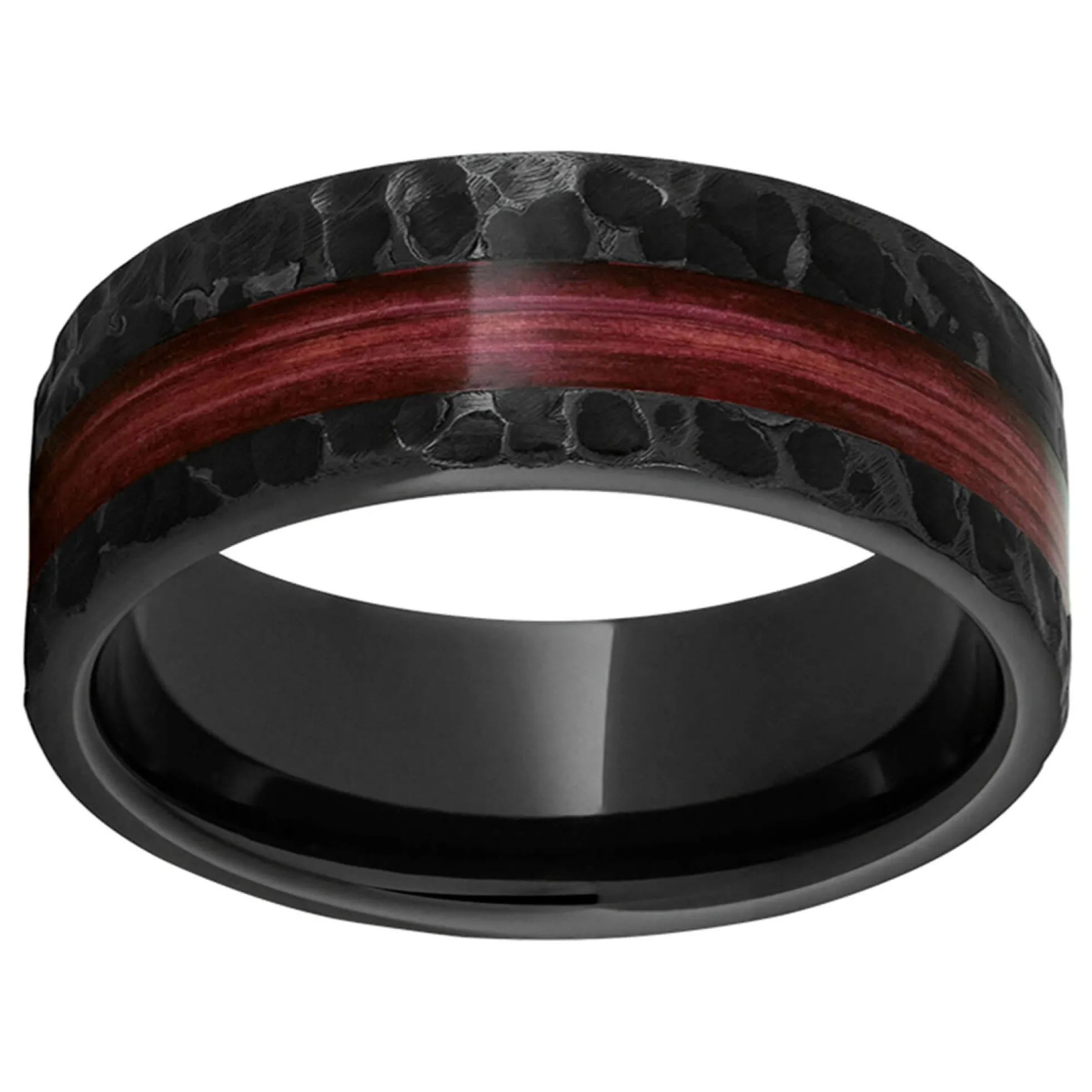 Black Diamond Ceramic™ Pipe Cut Band with Cabernet Barrel Aged™ Off-Center Inlay and Moon Finish
