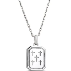 Blue Sapphire and Diamond Dog Tag Necklace, 18K White Gold