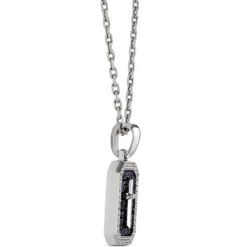 Blue Sapphire and Diamond Dog Tag Necklace, 18K White Gold