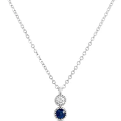 Blue Sapphire and Diamond pendant, 14K White Gold