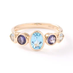 Blue Topaz and Iolite Ring, 14K Yellow Gold