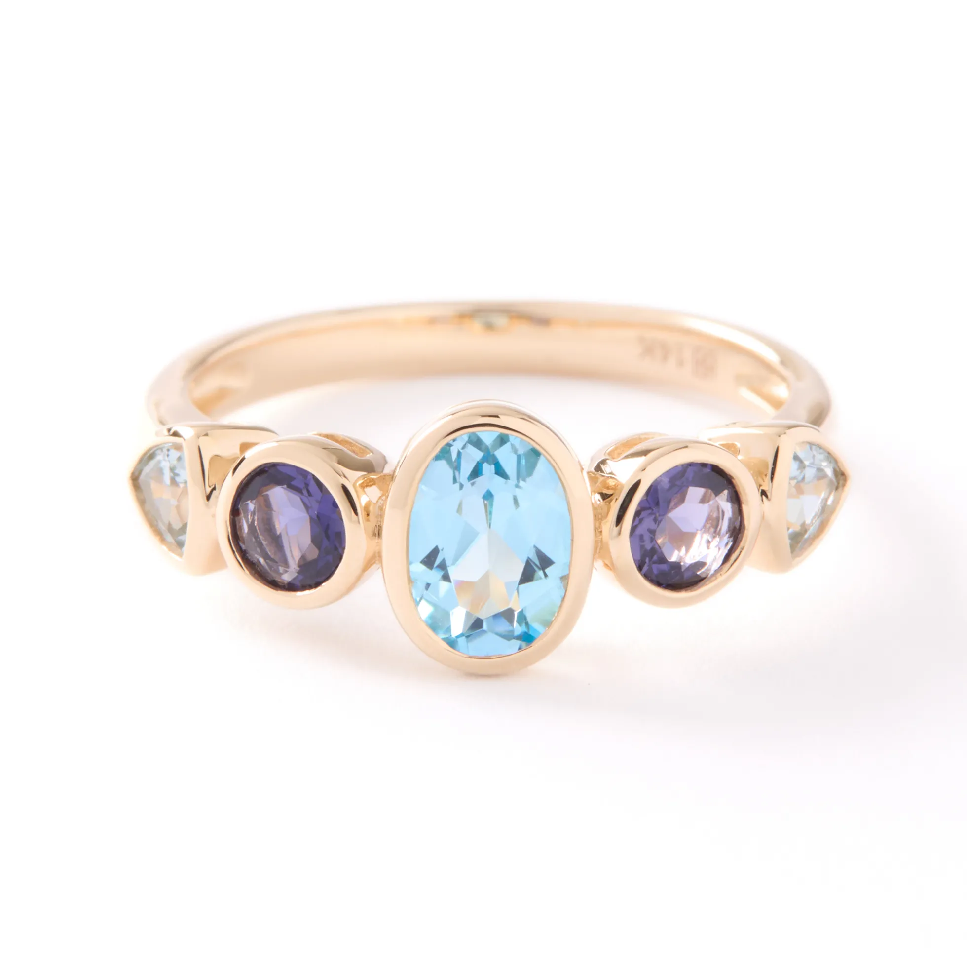 Blue Topaz and Iolite Ring, 14K Yellow Gold
