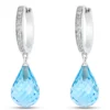 Blue Topaz Drop Earrings with Diamond Hoops, 14K White Gold