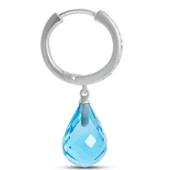 Blue Topaz Drop Earrings with Diamond Hoops, 14K White Gold