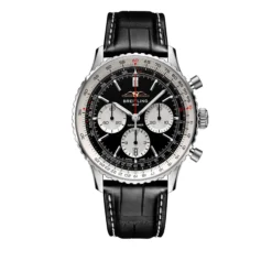 Breitling Navitimer B01 Chronograph Watch Steel Case Black Dial Black Leather Strap, 43mm