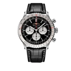 Breitling Navitimer B01 Chronograph Watch Steel Case Black Dial Black Leather Strap, 46mm